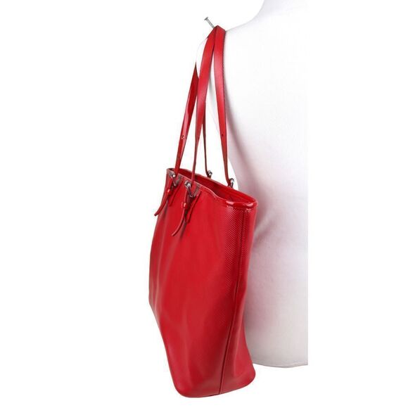 LRG Longchamp RED TEXTURED GENUINE LEATHER TOP ZIP TOTE SHOULDER BAG HANDBAG - Picture 7 of 16